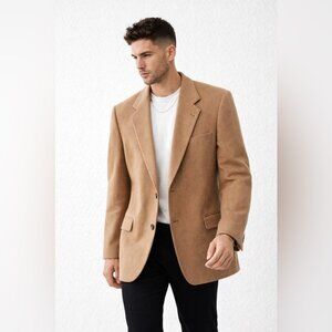 Brown Camel Tan Wool Blazer Made in Canada Classic Tailored Mens Jacket